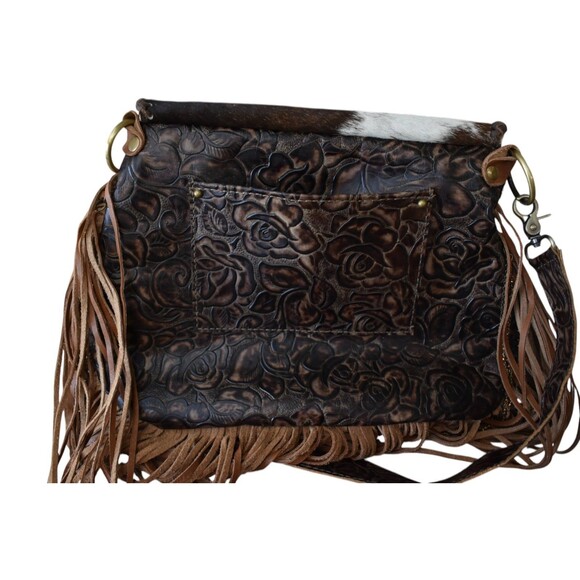 L3 Designs Custom Cowhide Crossbody Fringed Bag Leather Brown White Western - Picture 8 of 15